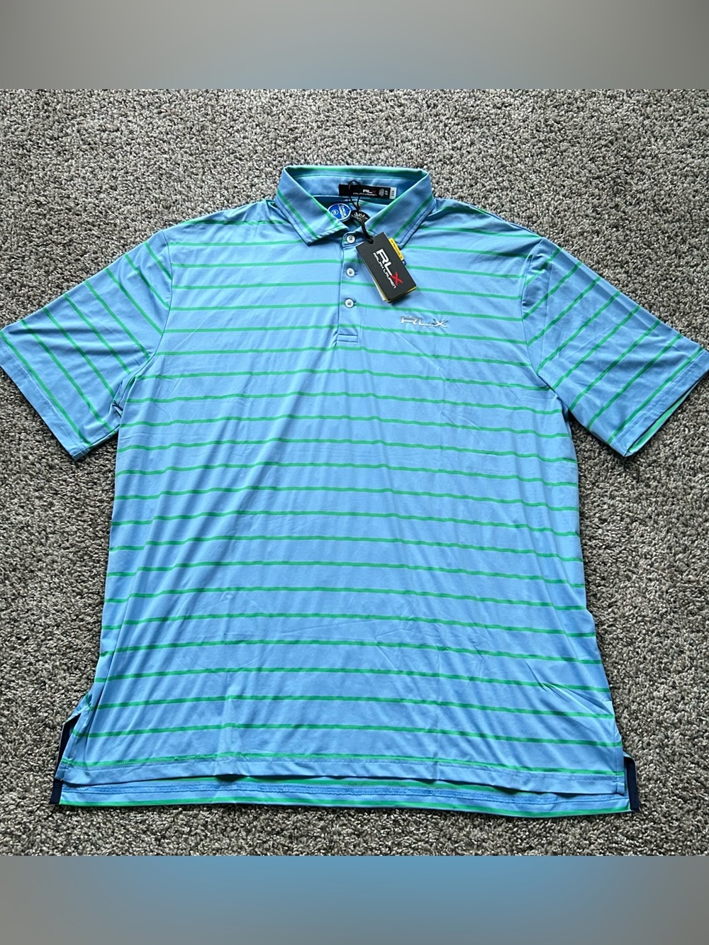 RLX Ralph Lauren Performance Mens Golf Polo Shirt Blue Green Stripe Size XXL